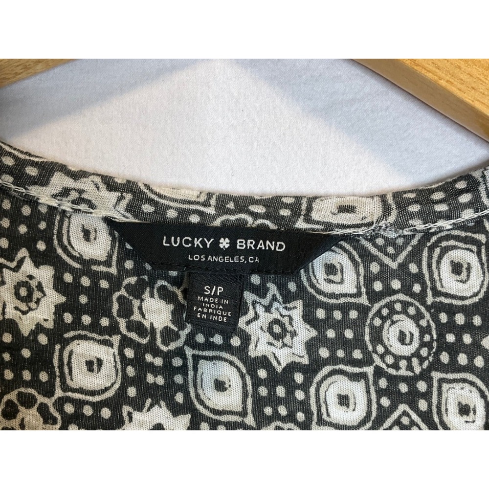 Lucky Brand Boho‎ Black Top Tunic Peasant Blouse Oversized Western Cottagecore S - Picture 3 of 4